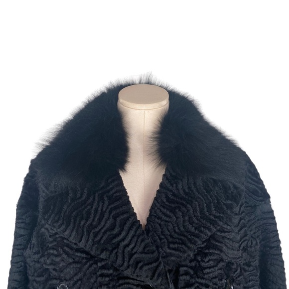 Glamourpuss Black Rabbit Fur Boxy Textured Jacket with Fox Fur Collar Medium - Picture 5 of 12